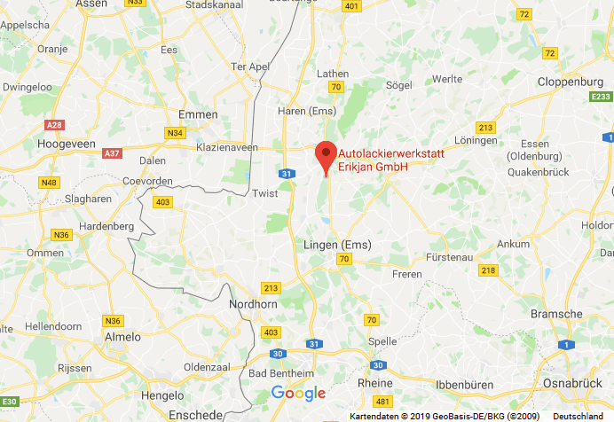 Karte: Lage der Autolackierwerkstatt Erikjan GmbH in Meppen